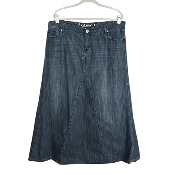 INHERIT Clothing Co. Kathryn Denim Maxi Skirt A-Line Western Bohemian Size 18
